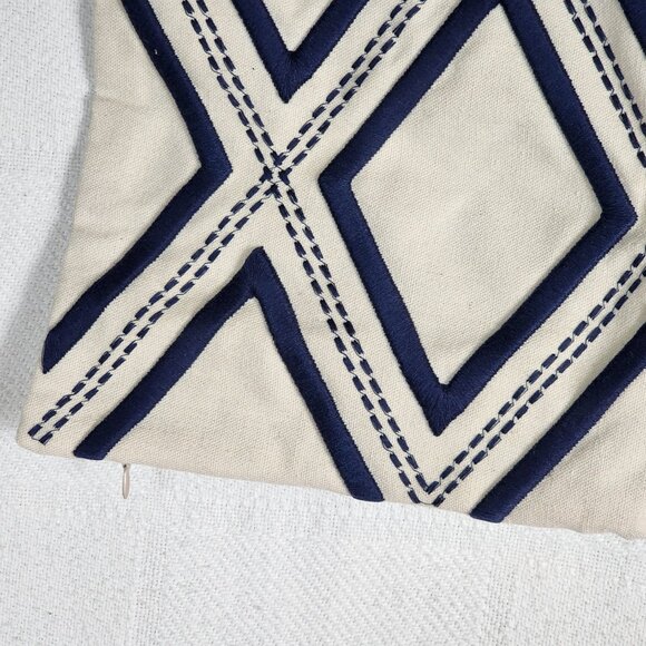 Geometric Diamond Pattern Blue and White Single Zip Throw Pillow Cover 19”x19” - Picture 7 of 16